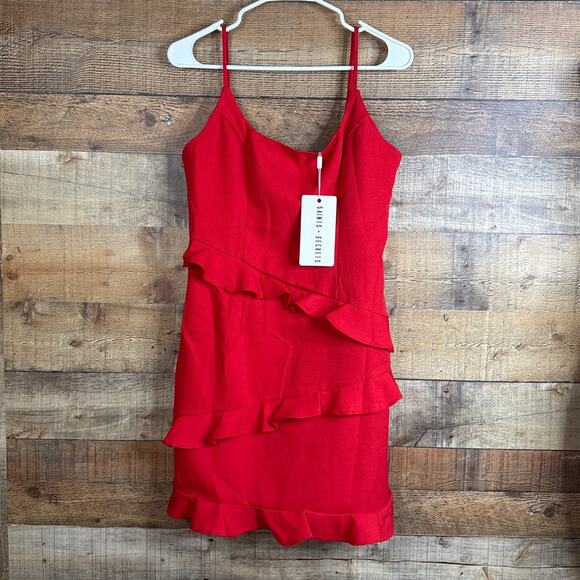 Saints + Secrets Frilled To Meet You Mini Dress Sleeveless Red SZ Large NWT - Picture 2 of 11